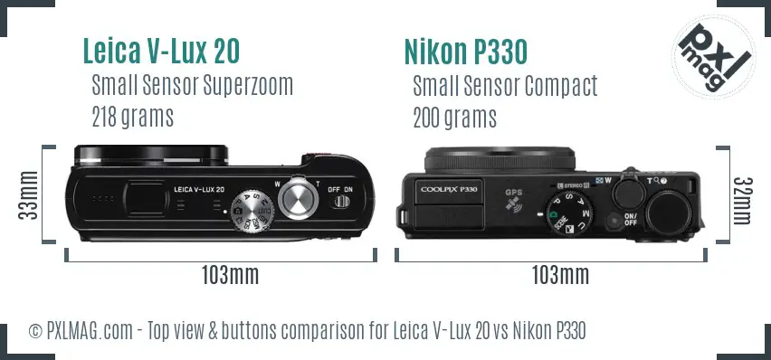Leica V-Lux 20 vs Nikon P330 top view buttons comparison Leica V-Lux 20 vs Nikon P330 top view buttons comparison