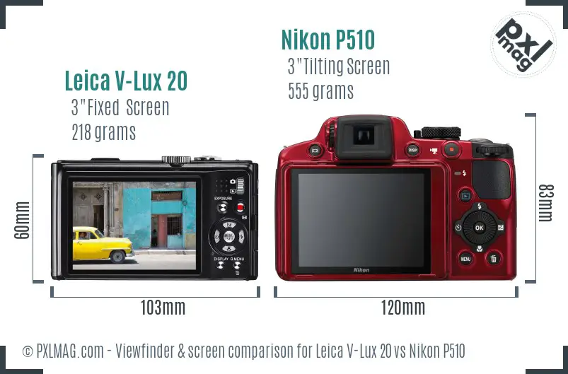 Leica V-Lux 20 vs Nikon P510 Screen and Viewfinder comparison