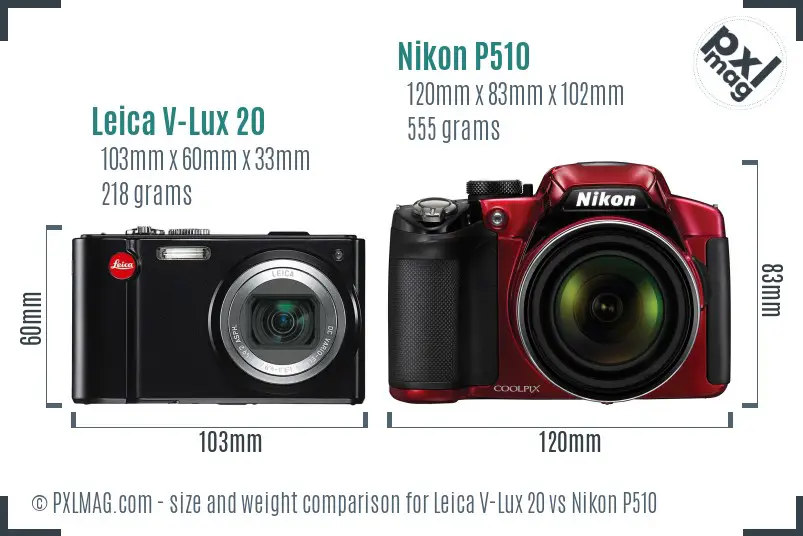 Leica V-Lux 20 vs Nikon P510 size comparison