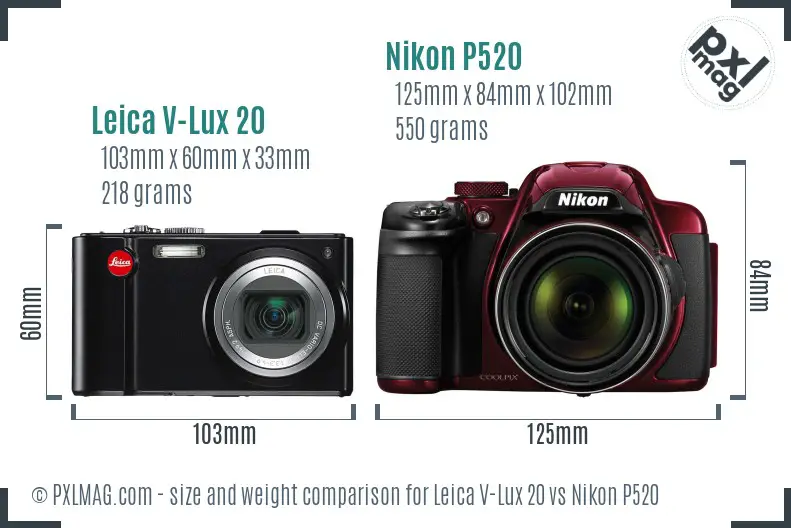 Leica V-Lux 20 vs Nikon P520 size comparison Leica V-Lux 20 vs Nikon P520 size comparison
