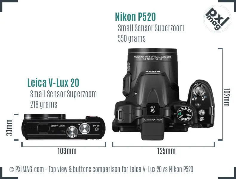 Leica V-Lux 20 vs Nikon P520 top view buttons comparison Leica V-Lux 20 vs Nikon P520 top view buttons comparison