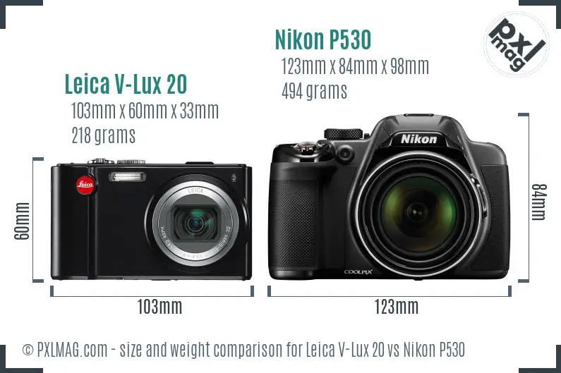Leica V-Lux 20 vs Nikon P530 size comparison