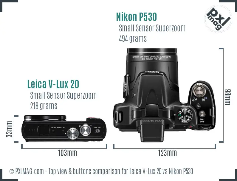 Leica V-Lux 20 vs Nikon P530 top view buttons comparison