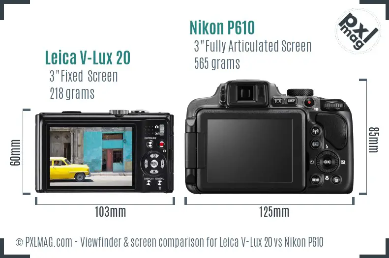 Leica V-Lux 20 vs Nikon P610 Screen and Viewfinder comparison