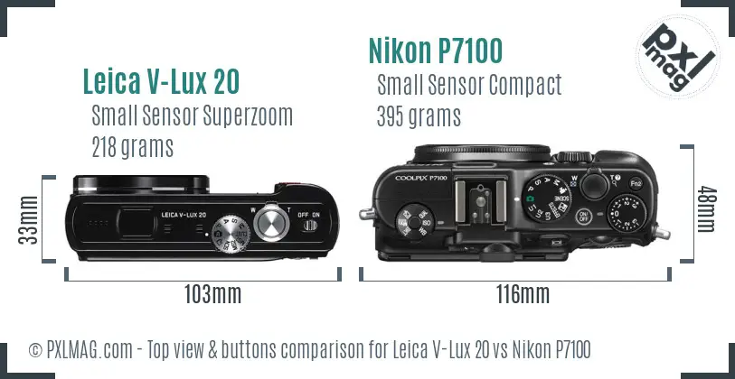 Leica V-Lux 20 vs Nikon P7100 top view buttons comparison