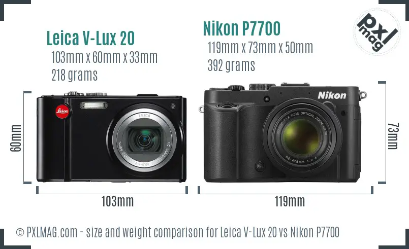 Leica V-Lux 20 vs Nikon P7700 size comparison