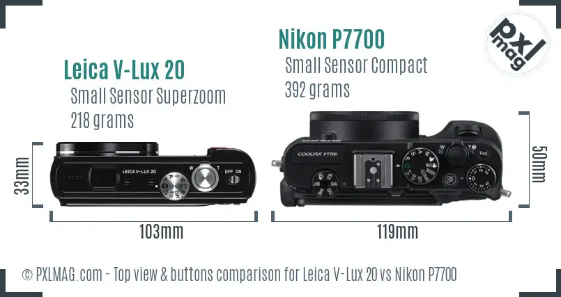 Leica V-Lux 20 vs Nikon P7700 top view buttons comparison