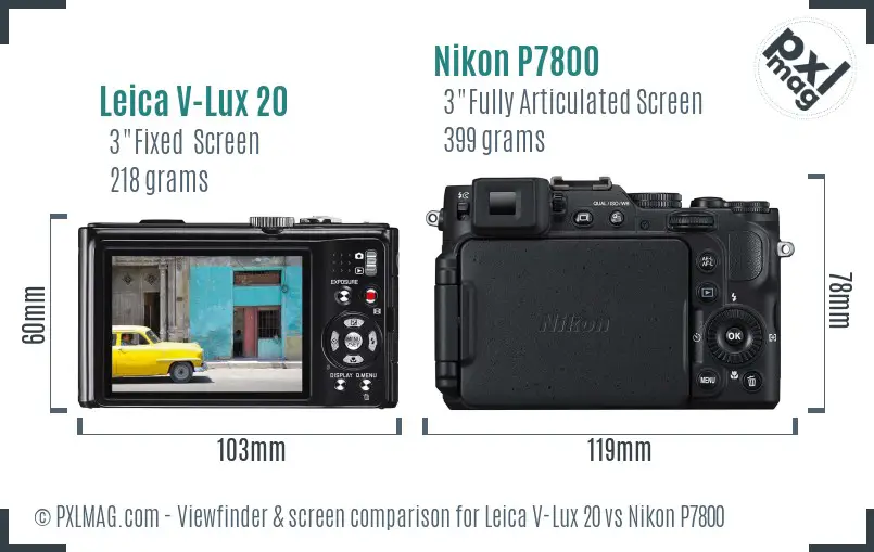 Leica V-Lux 20 vs Nikon P7800 Screen and Viewfinder comparison