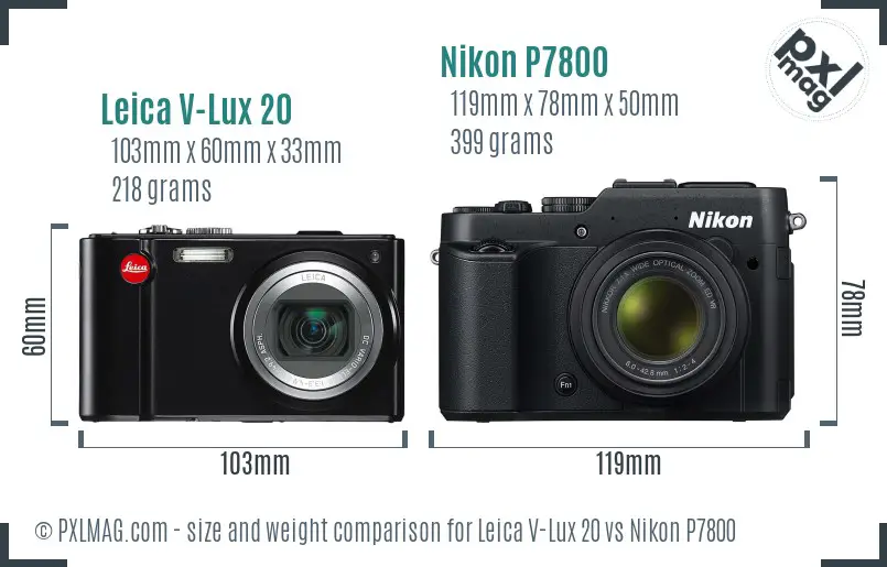 Leica V-Lux 20 vs Nikon P7800 size comparison