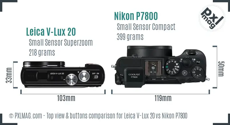 Leica V-Lux 20 vs Nikon P7800 top view buttons comparison
