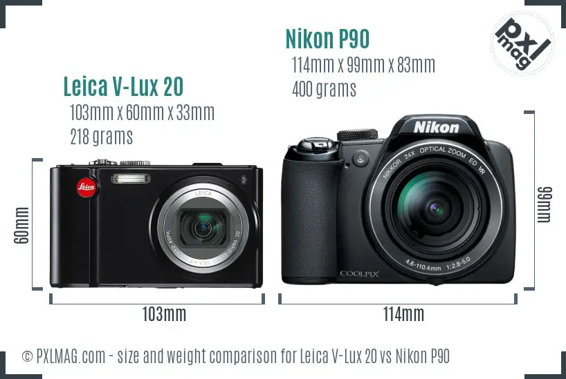 Leica V-Lux 20 vs Nikon P90 size comparison Leica V-Lux 20 vs Nikon P90 size comparison
