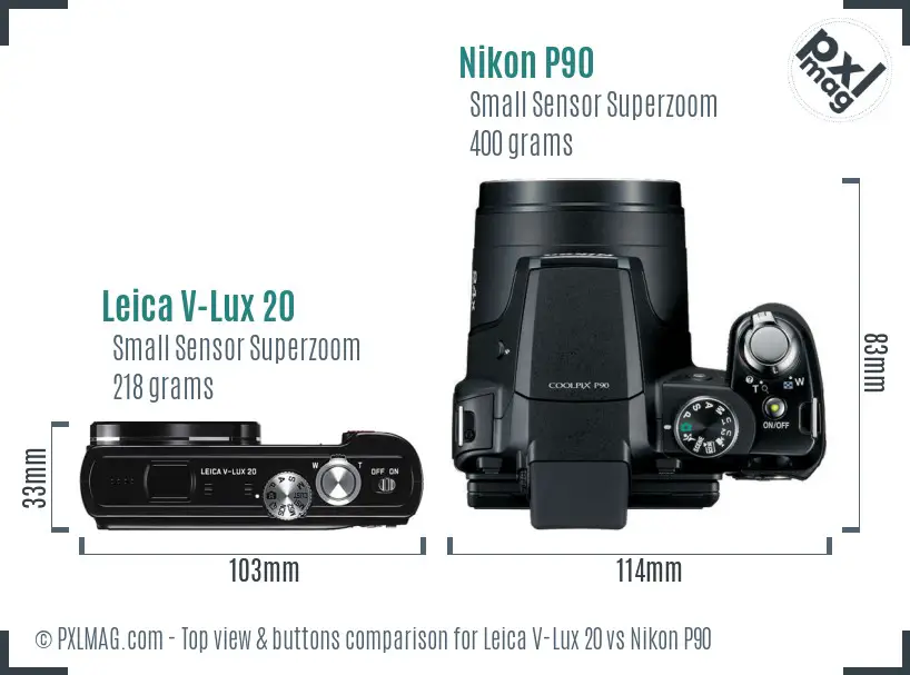 Leica V-Lux 20 vs Nikon P90 top view buttons comparison Leica V-Lux 20 vs Nikon P90 top view buttons comparison