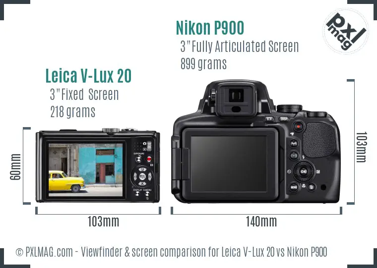 Leica V-Lux 20 vs Nikon P900 Screen and Viewfinder comparison