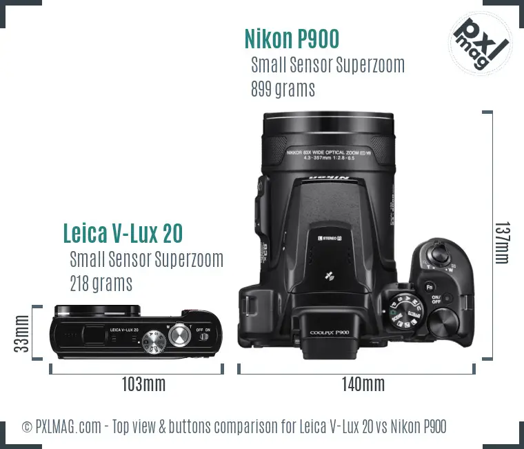 Leica V-Lux 20 vs Nikon P900 top view buttons comparison