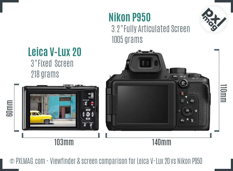 Leica V-Lux 20 vs Nikon P950 Screen and Viewfinder comparison