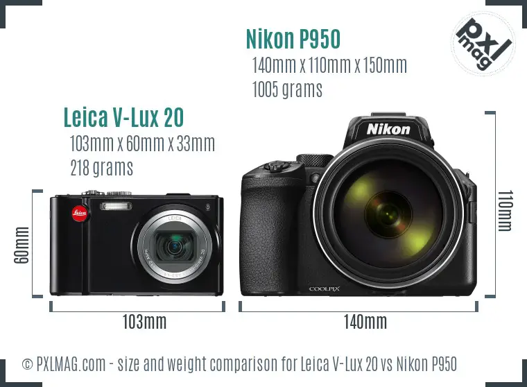 Leica V-Lux 20 vs Nikon P950 size comparison