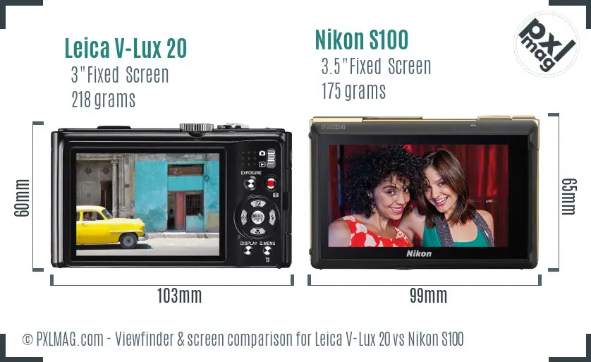 Leica V-Lux 20 vs Nikon S100 Screen and Viewfinder comparison