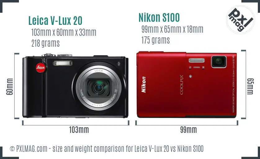 Leica V-Lux 20 vs Nikon S100 size comparison