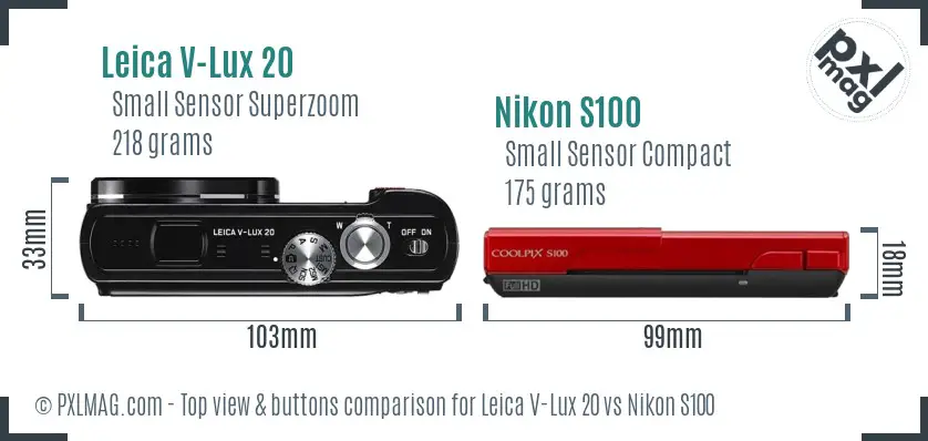 Leica V-Lux 20 vs Nikon S100 top view buttons comparison