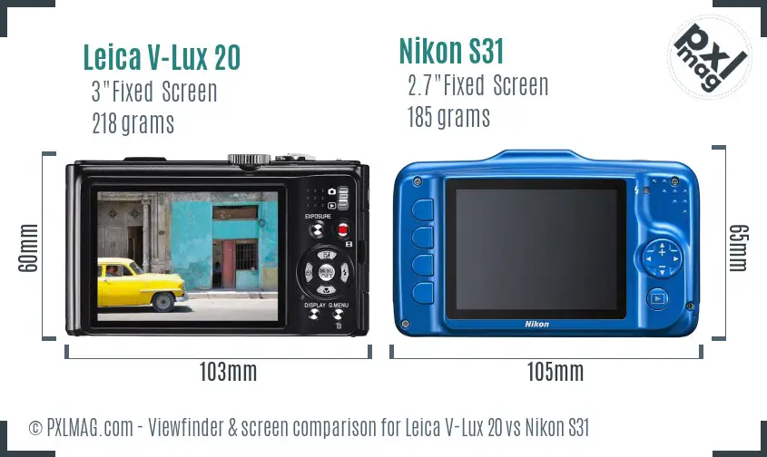 Leica V-Lux 20 vs Nikon S31 Screen and Viewfinder comparison