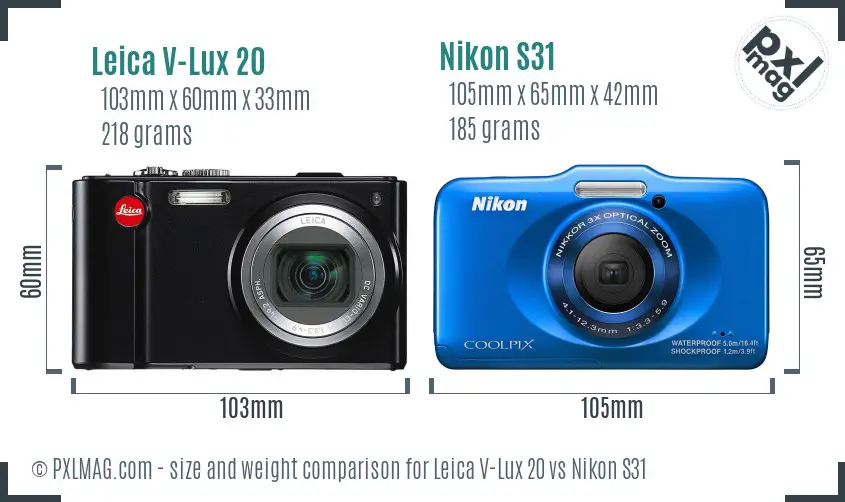 Leica V-Lux 20 vs Nikon S31 size comparison
