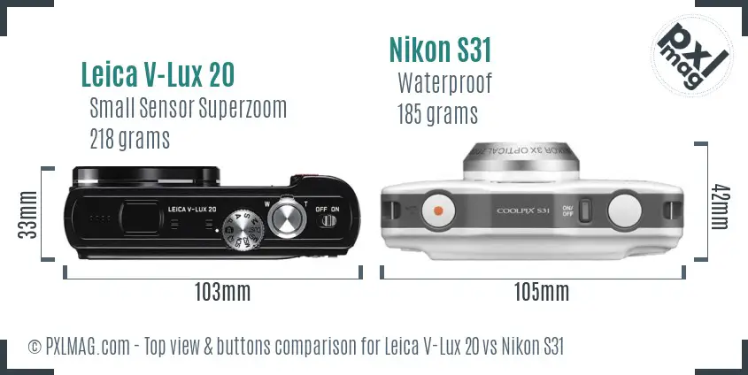 Leica V-Lux 20 vs Nikon S31 top view buttons comparison