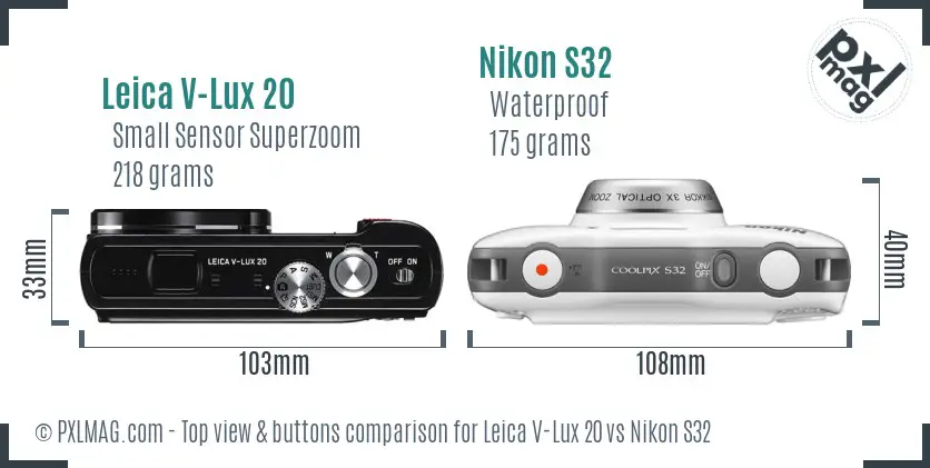 Leica V-Lux 20 vs Nikon S32 top view buttons comparison