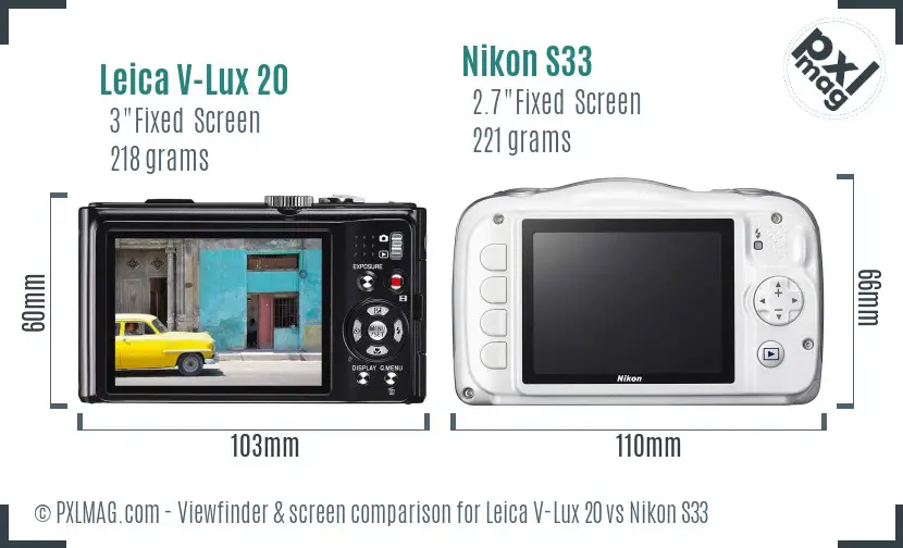 Leica V-Lux 20 vs Nikon S33 Screen and Viewfinder comparison