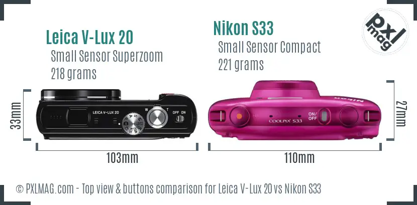 Leica V-Lux 20 vs Nikon S33 top view buttons comparison