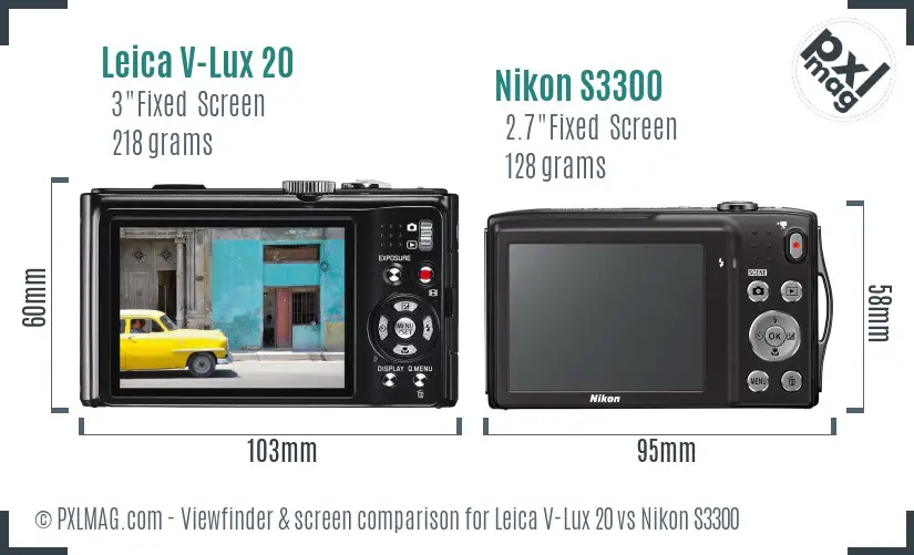 Leica V-Lux 20 vs Nikon S3300 Screen and Viewfinder comparison