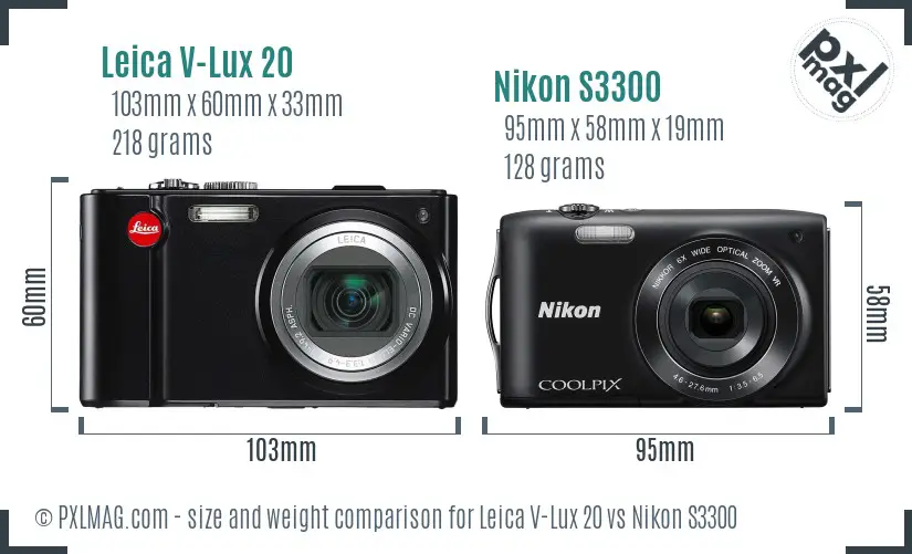 Leica V-Lux 20 vs Nikon S3300 size comparison