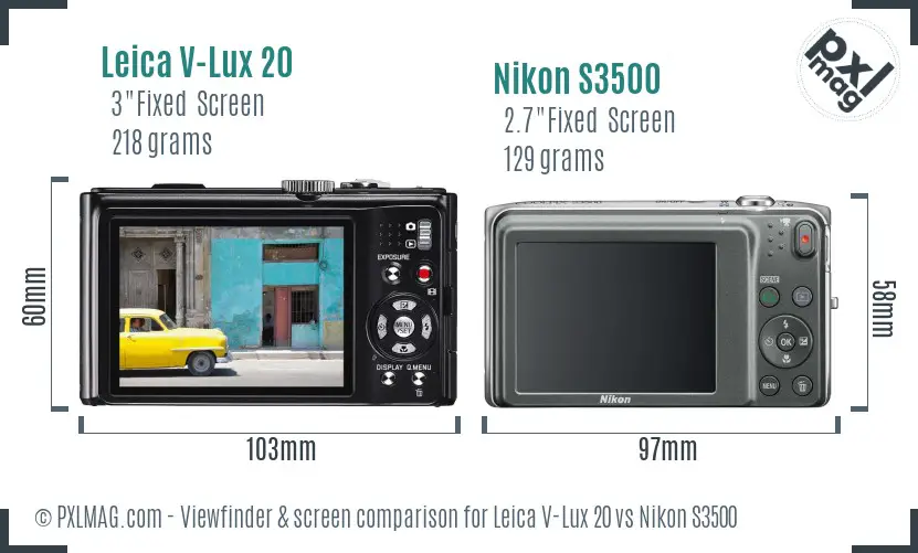 Leica V-Lux 20 vs Nikon S3500 Screen and Viewfinder comparison Leica V-Lux 20 vs Nikon S3500 Screen and Viewfinder comparison