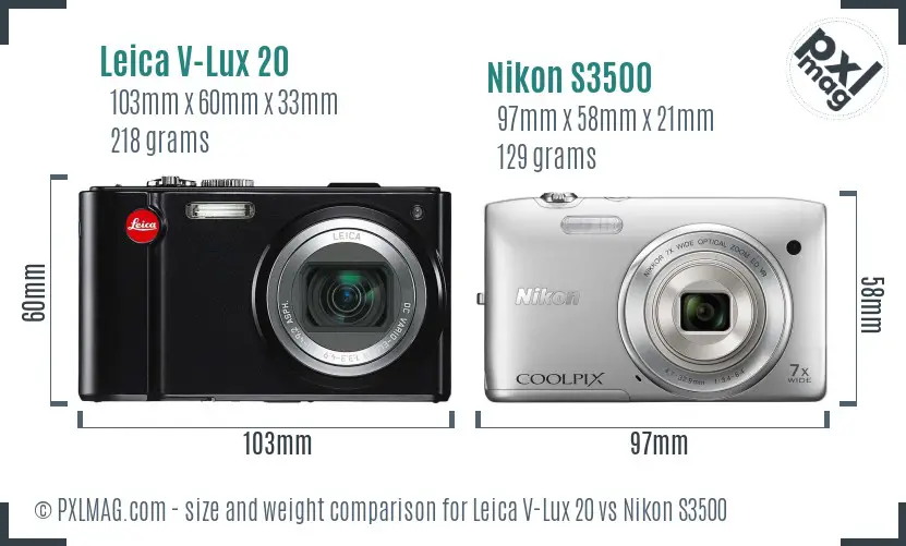 Leica V-Lux 20 vs Nikon S3500 size comparison Leica V-Lux 20 vs Nikon S3500 size comparison