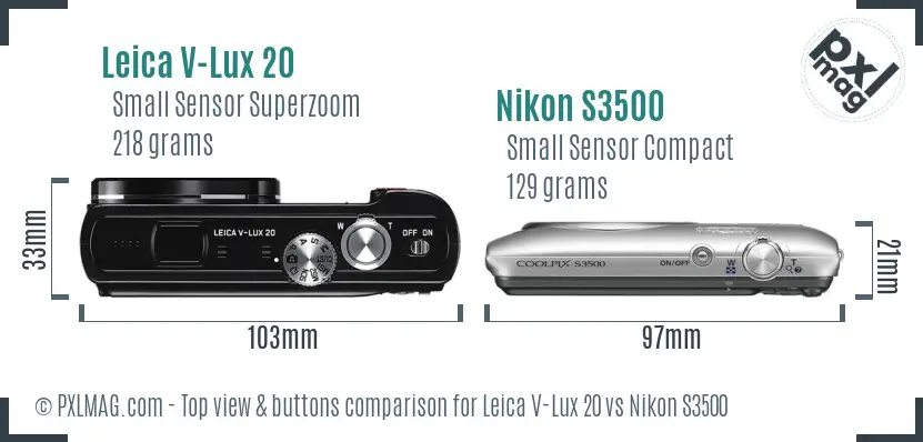 Leica V-Lux 20 vs Nikon S3500 top view buttons comparison Leica V-Lux 20 vs Nikon S3500 top view buttons comparison