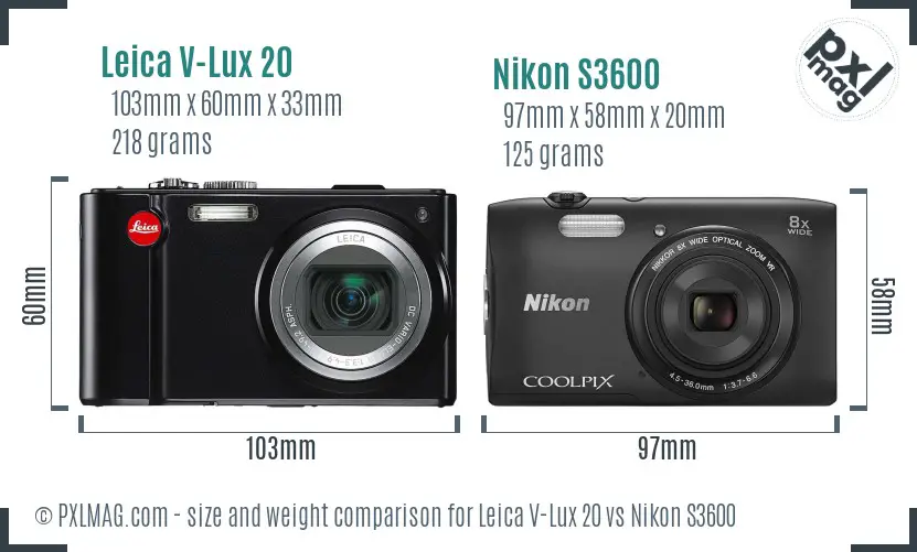 Leica V-Lux 20 vs Nikon S3600 size comparison