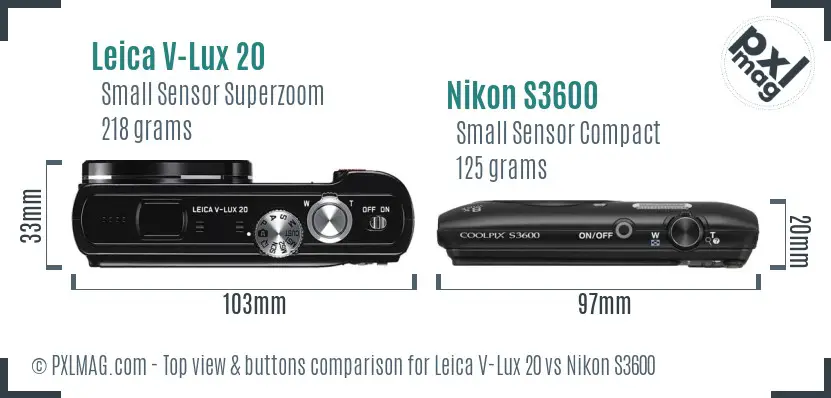 Leica V-Lux 20 vs Nikon S3600 top view buttons comparison