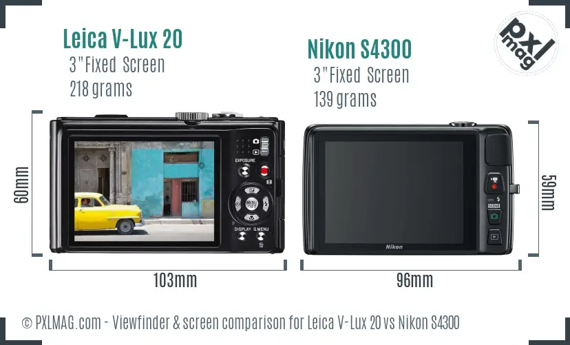 Leica V-Lux 20 vs Nikon S4300 Screen and Viewfinder comparison