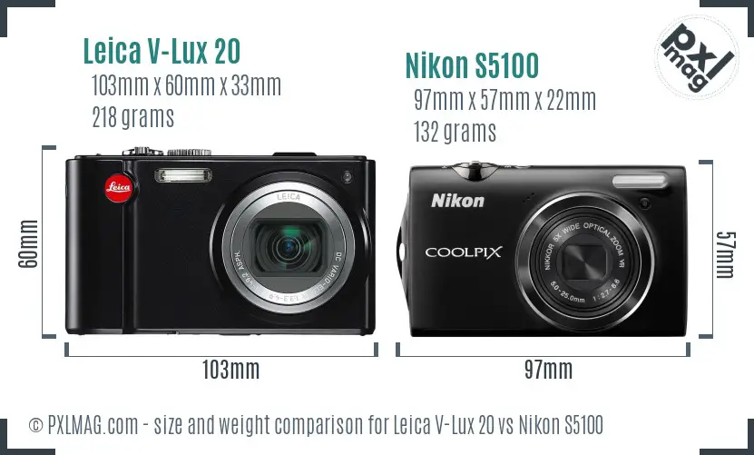 Leica V-Lux 20 vs Nikon S5100 size comparison Leica V-Lux 20 vs Nikon S5100 size comparison