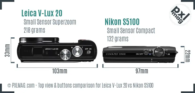 Leica V-Lux 20 vs Nikon S5100 top view buttons comparison Leica V-Lux 20 vs Nikon S5100 top view buttons comparison