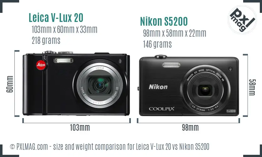 Leica V-Lux 20 vs Nikon S5200 size comparison