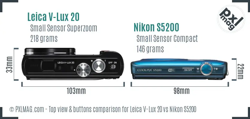 Leica V-Lux 20 vs Nikon S5200 top view buttons comparison