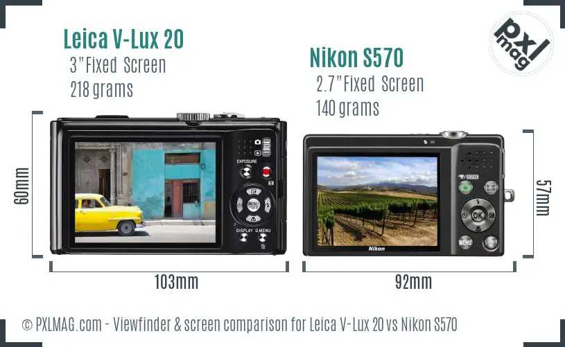 Leica V-Lux 20 vs Nikon S570 Screen and Viewfinder comparison