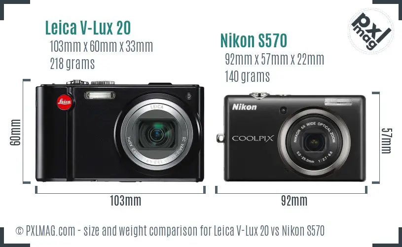 Leica V-Lux 20 vs Nikon S570 size comparison