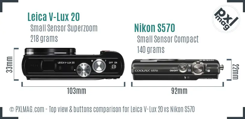 Leica V-Lux 20 vs Nikon S570 top view buttons comparison