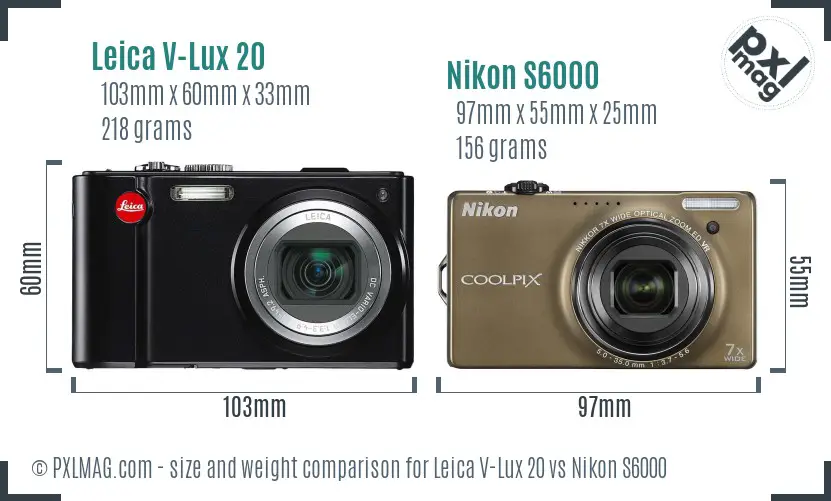 Leica V-Lux 20 vs Nikon S6000 size comparison