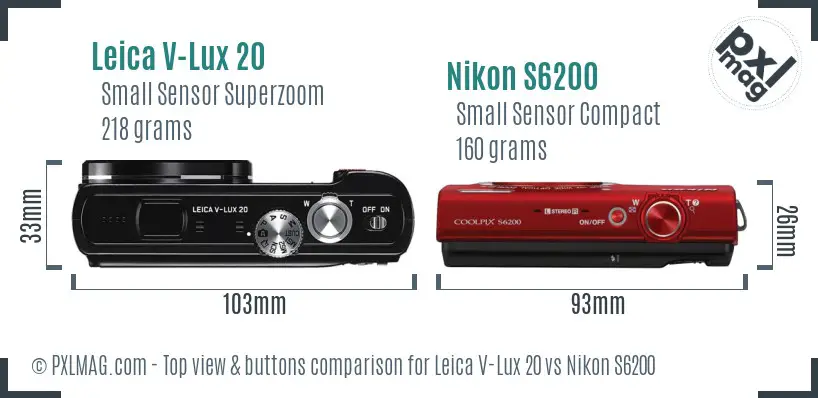 Leica V-Lux 20 vs Nikon S6200 top view buttons comparison Leica V-Lux 20 vs Nikon S6200 top view buttons comparison