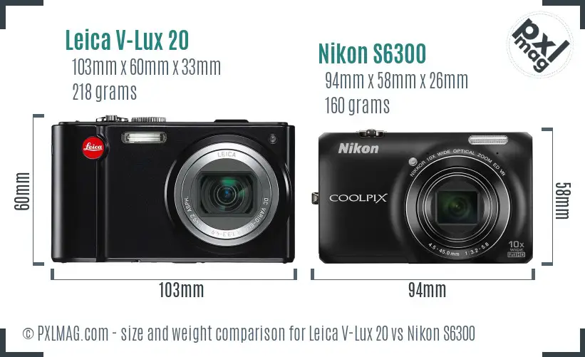 Leica V-Lux 20 vs Nikon S6300 size comparison