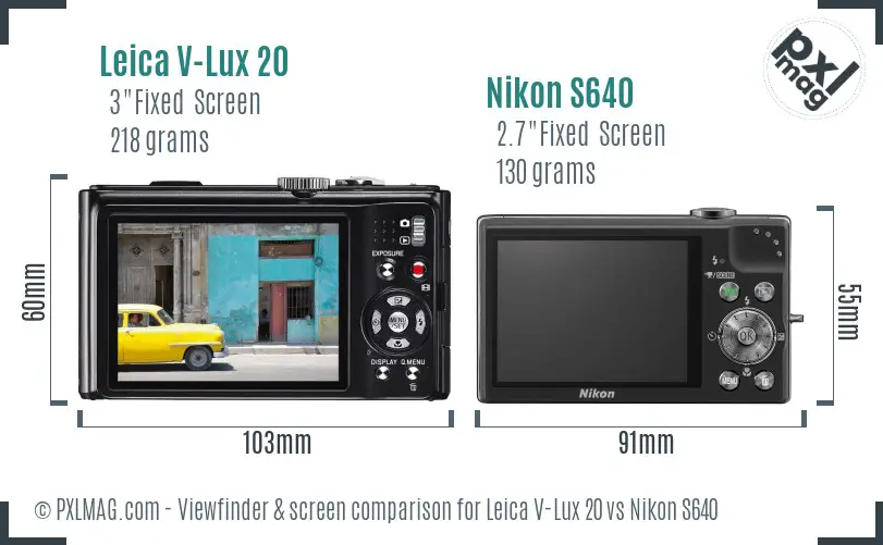 Leica V-Lux 20 vs Nikon S640 Screen and Viewfinder comparison