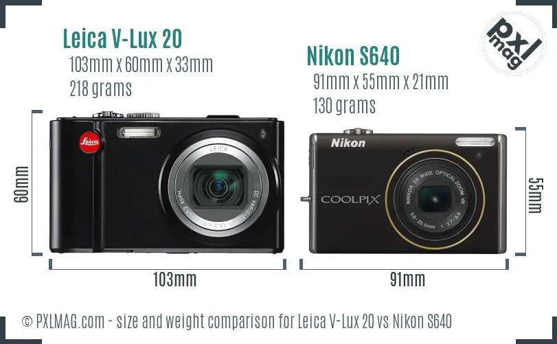 Leica V-Lux 20 vs Nikon S640 size comparison