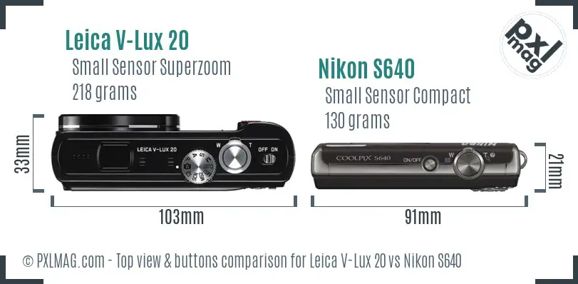 Leica V-Lux 20 vs Nikon S640 top view buttons comparison